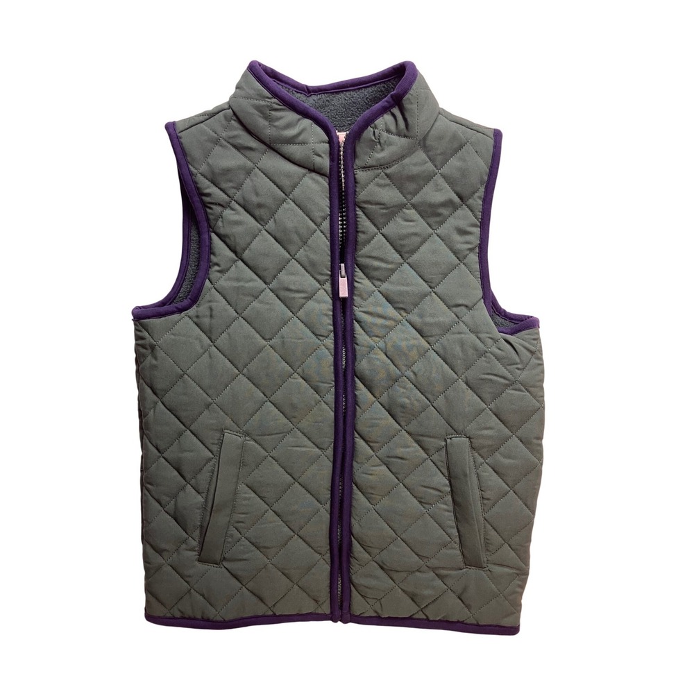 Aspen Kids Quilted Puffer Vest Kids Size S 5/6 Green Navy Trim Excellent Zip